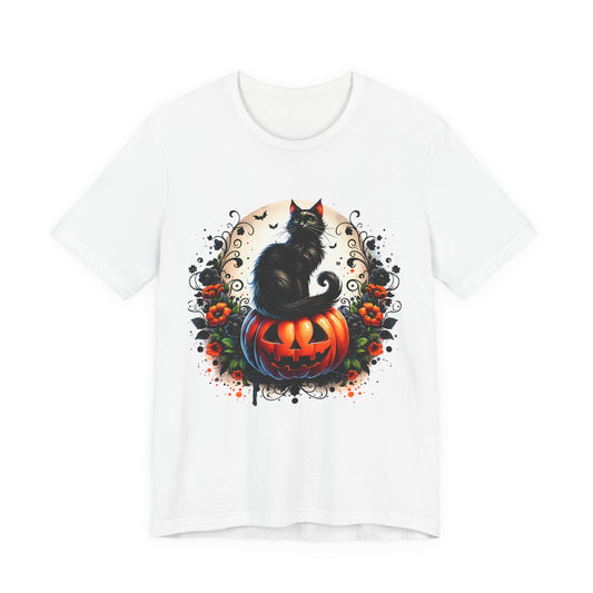 Halloween Black Cat T-Shirt, Unisex Jersey Short Sleeve Shirt, Spooky Fall Fashion, Cat Lover Gift, Autumn Celebrations, Halloween Shirt