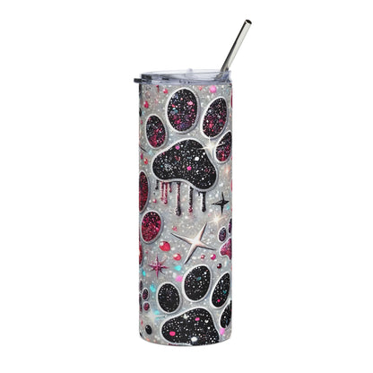 Sparkling Paw Print Stainless Steel Tumbler | 20oz | Pet Lover Gift | Travel Cup | Glitter Drinkware | Dog Mom | Animal Lover