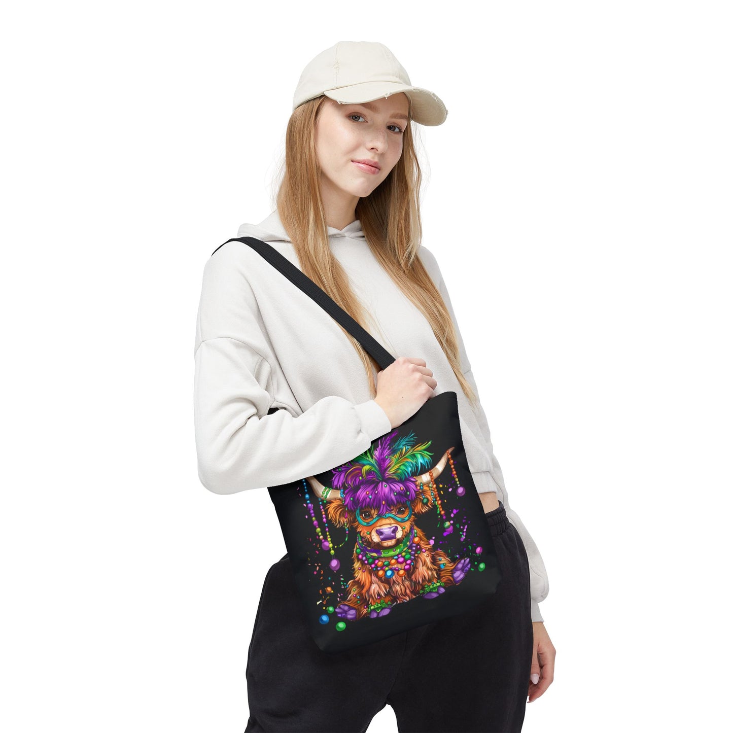 Mardi Gras Highland Cow Tote