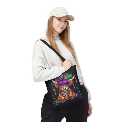 Mardi Gras Highland Cow Tote