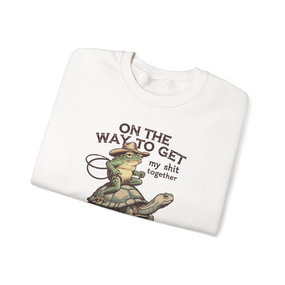 On the Way to Get My Sh*t Together Frog and Turtle Graphic Crewneck Sweatshirt