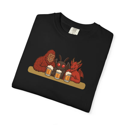 Bigfoot, Mothman and Jersey Devil Drinking Beer Comfort Colors T-Shirt