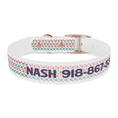 Personalized 3D Floral Dog Collar — Custom Name & Phone Number, Pink Teal Paw-Print Pattern