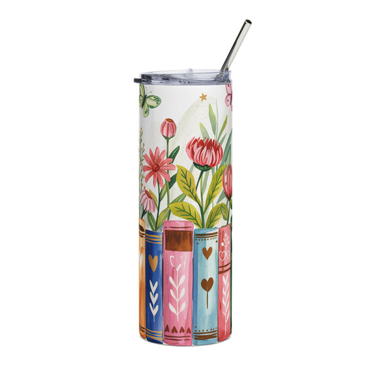 Floral Book-Style 20oz Stainless Steel Tumbler Travel Mug with Lid and Straw