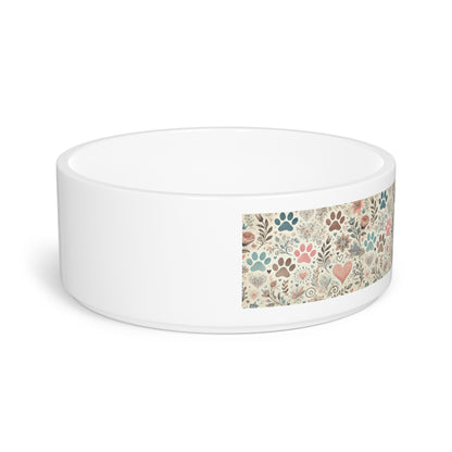 Pastel Paw Print Ceramic Dog & Cat Food Bowl