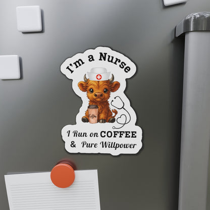 Highland Cow Nurse Coffee Magnet, Cute Cow Design, Perfect Gift for Nurses, Hospital Decor, Job Appreciation Gift, Magnet for Fridge