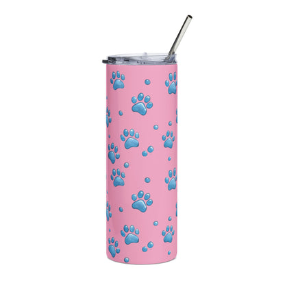 Pink Paw Print 20oz Stainless Steel Tumbler — Cute Blue Paw Travel Cup