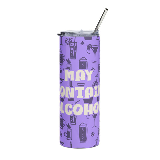20oz Stainless Tumbler — Purple 'May Contain Alcohol' Cocktail Pattern