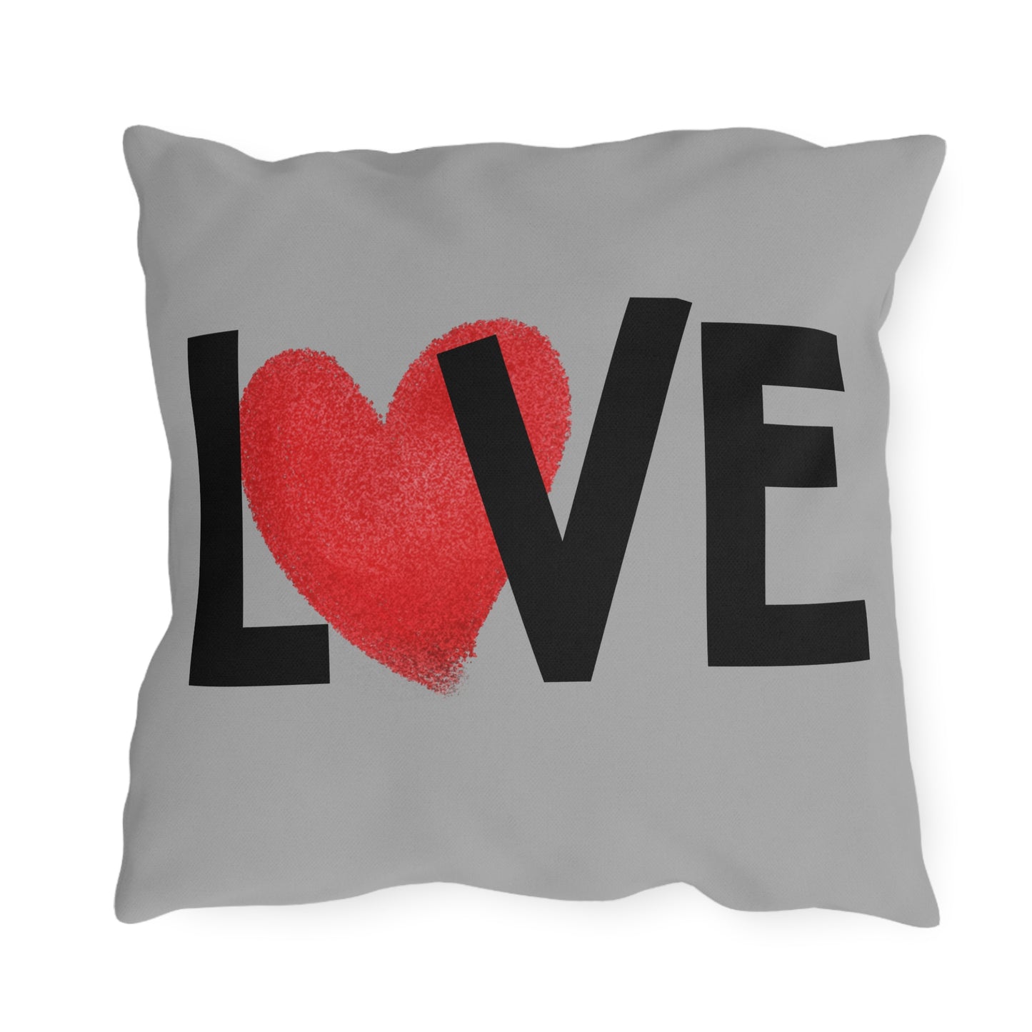 LOVE Heart Outdoor Pillow — Grey Patio Accent Cushion