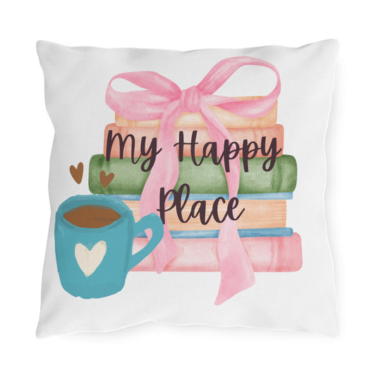 My Happy Place Outdoor Pillow Gift for Book Lovers
