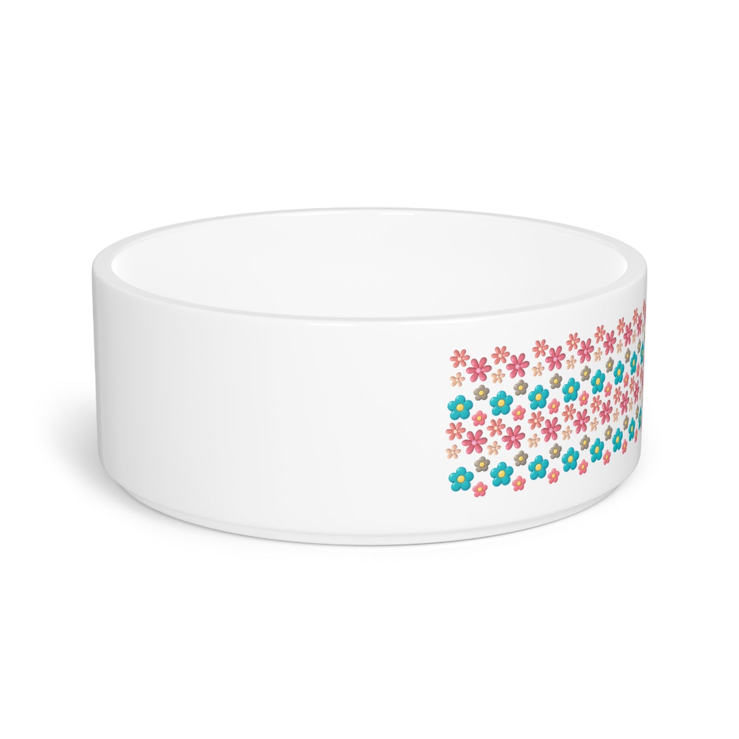 3D Floral Stripe Pet Bowl — Cute Pink & Teal Daisy Pattern