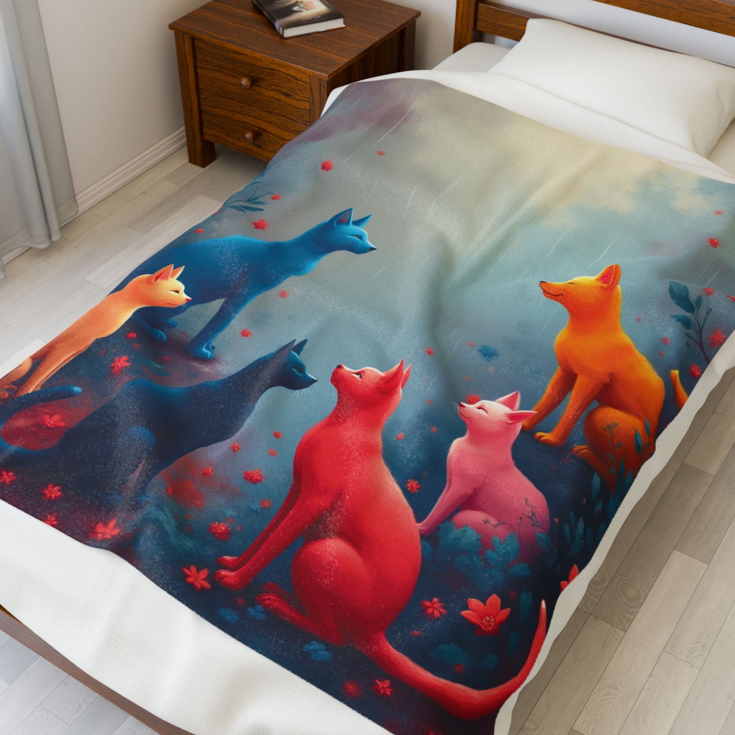 Cat Gathering Velveteen Plush Blanket, Cozy Throw, Pet Lover Gift, Home Decor, Birthday, Cat-Themed