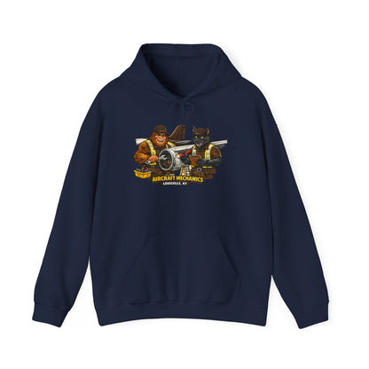 Aviation Mechanics Hoodie — Vintage Airplane Crew Pullover (Aircraft Mechanics, Engine Repair)