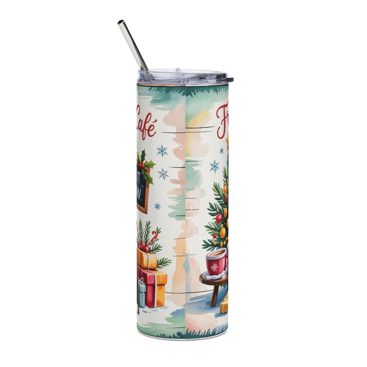Christmas Snowman Tumbler — 20oz Stainless Steel Holiday Travel Cup (Frosty’s Snowflake Shop Design)
