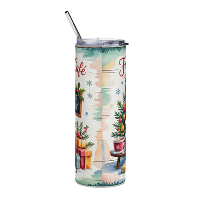 Christmas Snowman Tumbler — 20oz Stainless Steel Holiday Travel Cup (Frosty’s Snowflake Shop Design)