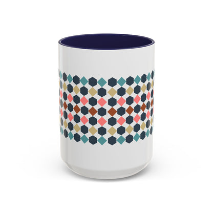 Hex Style Accent 11oz and 15oz Coffee Mug Geometric Pattern Ceramic Cup Gift for Coffee Lovers, Home Decor, Office Mug, Unique Kitchenware
