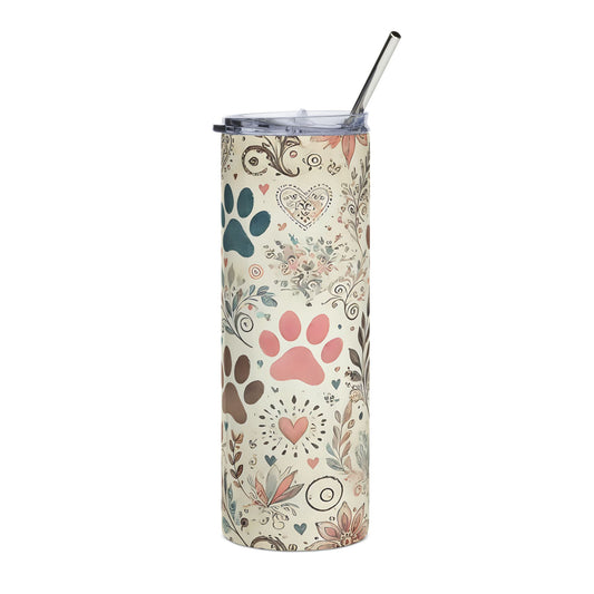 Pastel Paw Print 20oz Stainless Steel Tumbler Travel Mug with Lid and Straw