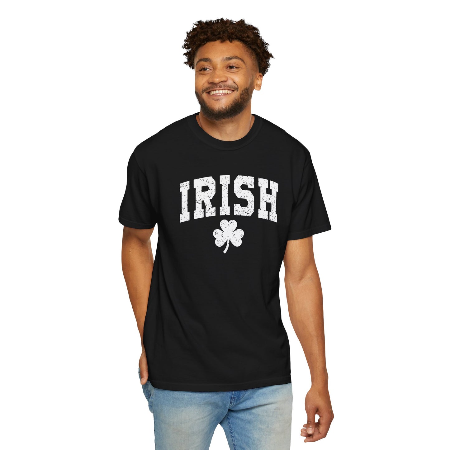Irish Shamrock T-Shirt — Vintage Green 'IRISH' College Tee for St. Patrick's Day