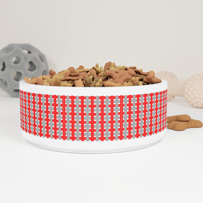 Highland Red Plaid Pet Bowl — Ceramic Dog & Cat Food Water Dish