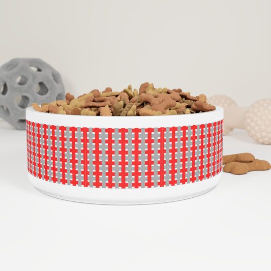 Highland Red Plaid Pet Bowl — Ceramic Dog & Cat Food Water Dish