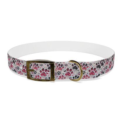 Personalized Paw Print Dog Collar — Custom Name & Phone Number, Cute Pink Gray Pet Collar