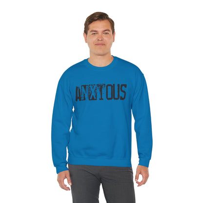 Anxious Graphic Sweatshirt — Distressed Text Crewneck for Anxious Vibes