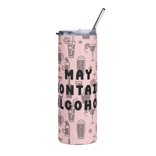 20oz Stainless Tumbler — Pink Cocktail Pattern “May Contain Alcohol” Travel Cup