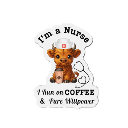 Highland Cow Nurse Coffee Magnet, Cute Cow Design, Perfect Gift for Nurses, Hospital Decor, Job Appreciation Gift, Magnet for Fridge