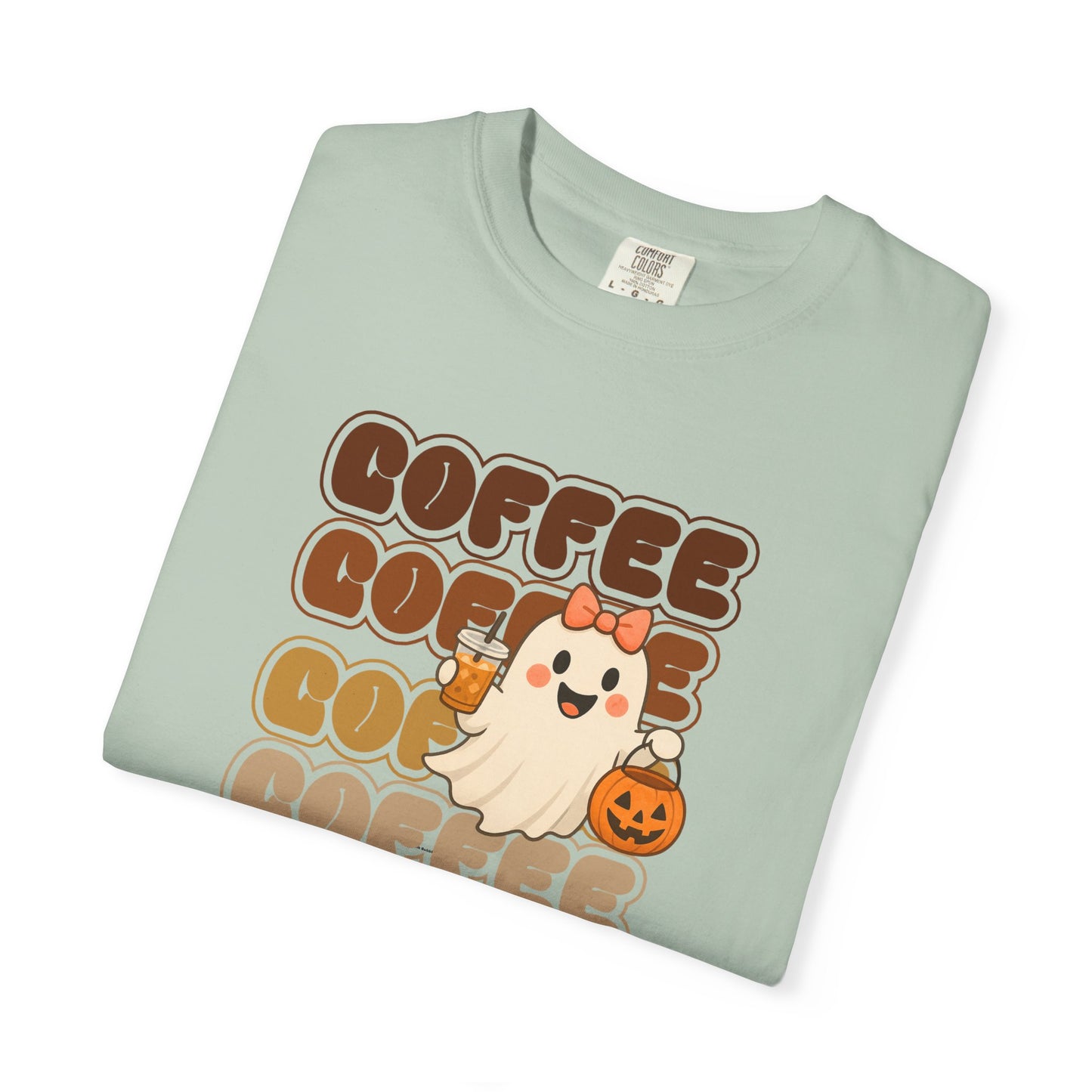 Cute Coffee Ghost Comfort Colors T-Shirt, Fall Shirt, Halloween Apparel, Funny Coffee Tee, Gift for Coffee Lovers, Casual Everyday Wear