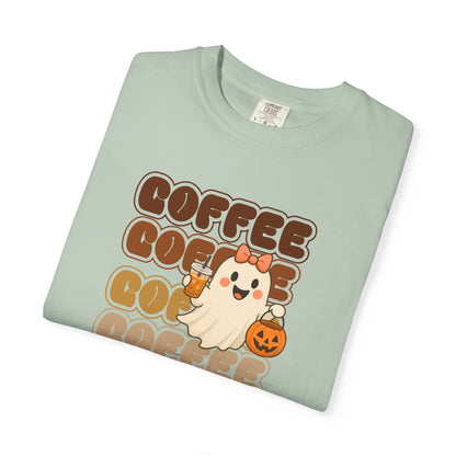 Cute Coffee Ghost Comfort Colors T-Shirt, Fall Shirt, Halloween Apparel, Funny Coffee Tee, Gift for Coffee Lovers, Casual Everyday Wear