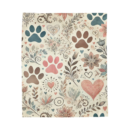 Cozy Pet Lover's Velveteen Plush Blanket | Floral & Paw Print Decor | Perfect for Home, Gifts, and Celebrations