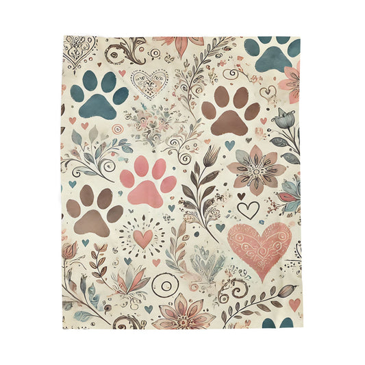 Cozy Pet Lover's Velveteen Plush Blanket | Floral & Paw Print Decor | Perfect for Home, Gifts, and Celebrations