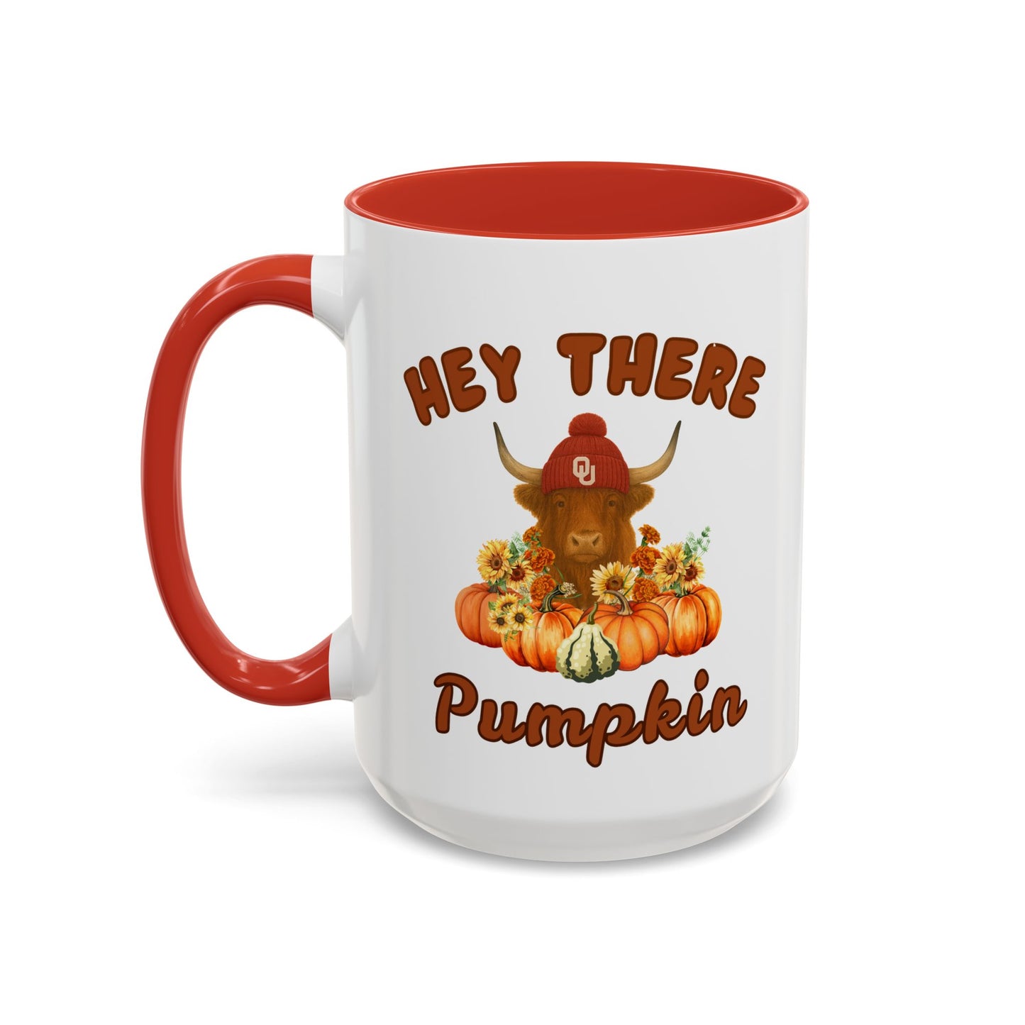 Highland Cow Sooner Fan Mug 11oz and 15oz Hey There Pumpkin Coffee Mug, Fall Gifts, Autumn Decor, Cute Pumpkin Mug, Seasonal Coffee Cups, Thanksgiving Mugs