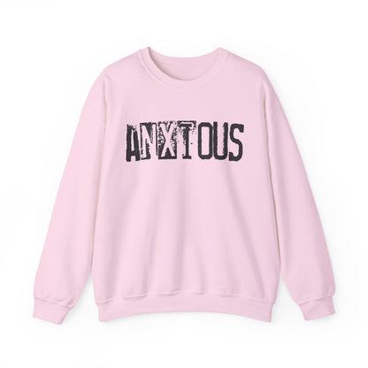 Anxious Graphic Sweatshirt — Distressed Text Crewneck for Anxious Vibes