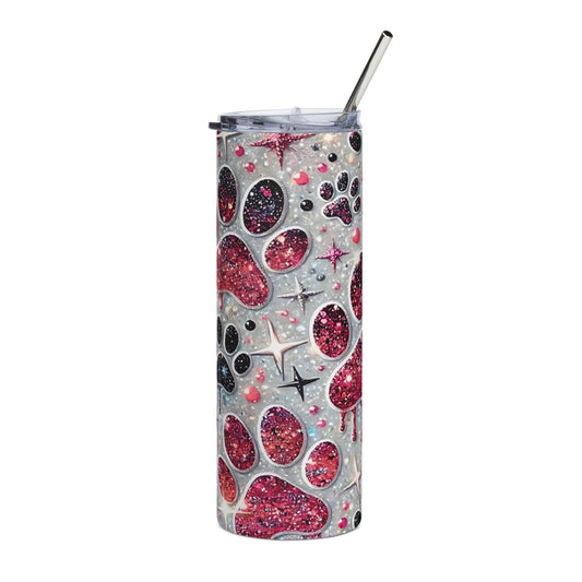 Sparkling Paw Print Stainless Steel Tumbler | 20oz | Pet Lover Gift | Travel Cup | Glitter Drinkware | Dog Mom | Animal Lover