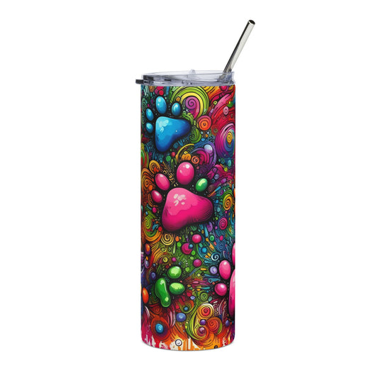 Colorful Paw Print Stainless Steel Tumbler, 20oz - Ideal for Pet Lovers, Gifts for Dog Owners, Fun Drinkware for Home, Camping Mugs, [...]