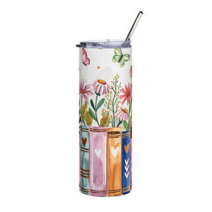 Floral Book-Style 20oz Stainless Steel Tumbler Travel Mug with Lid and Straw
