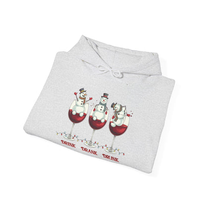 Wine Snowmen Hoodie - "Drink, Drank, Drunk" Holiday Sweatshirt