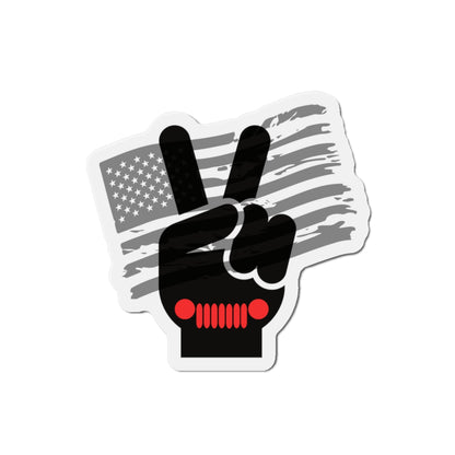 Jeep Wave Peace Sign Patriotic Peace Sign Die-Cut Magnet - USA Flag Gift, Home Decor, Independence Day, Political Support, Fridge Magnet