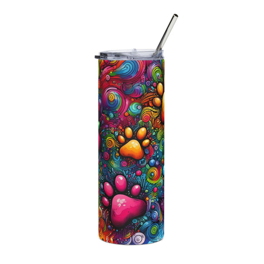 Colorful Paw Print Stainless Steel Tumbler, 20oz - Ideal for Pet Lovers, Gifts for Dog Owners, Fun Drinkware for Home, Camping Mugs, [...]