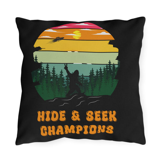 Funny Sasquatch UFO Pillow Hide & Seek Champion Pillow Retro Bigfoot Alien Outdoor Pillow for Cryptid Hunters Gift for Conspiracy Theory Gifts