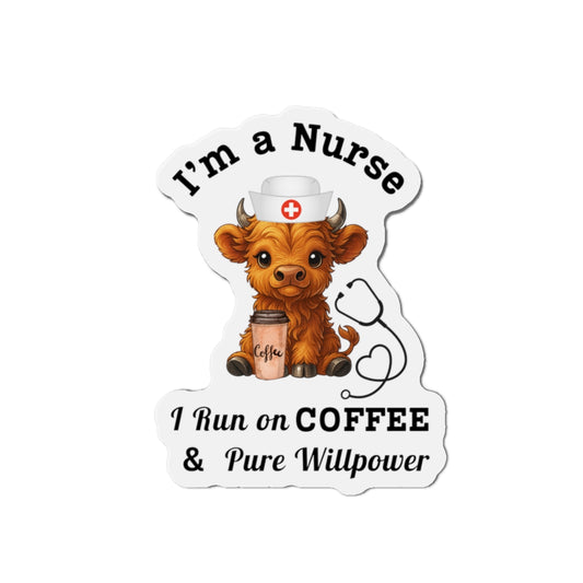 Highland Cow Nurse Coffee Magnet, Cute Cow Design, Perfect Gift for Nurses, Hospital Decor, Job Appreciation Gift, Magnet for Fridge