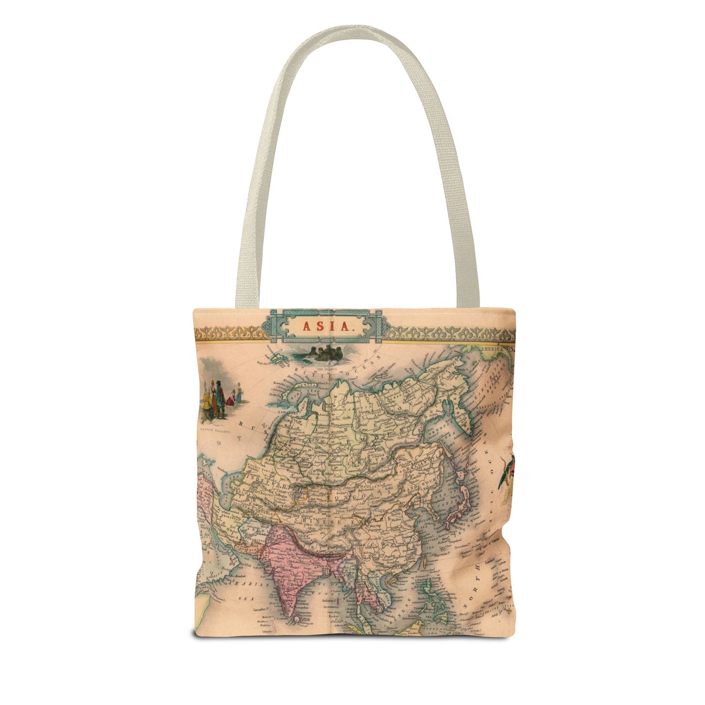 Vintage Map of Asia Tote Bag 3 Sizes