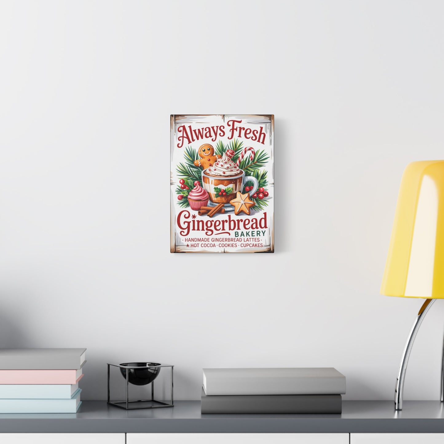 Gingerbread Bakery Canvas Art – "Always Fresh" Holiday Kitchen Wall Decor