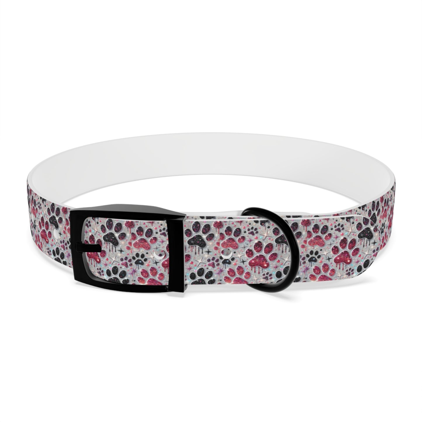 Personalized Paw Print Dog Collar — Custom Name & Phone Number, Cute Pink Gray Pet Collar