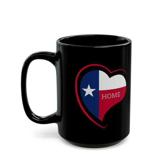 Texas Lone Star Heart Home Black Mug - Gift for Texans, Coffee Lovers, Home Decor, Personalized Mug, Heart Design