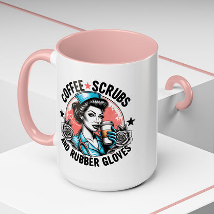 Coffee Scrubs and Rubber Gloves Coffee Lover's Accent Mug: Perfect for Nurses, Gifts for Healthcare Workers, Funny Medical Gifts, Kitchen Decor, Unique Coffee Mugs