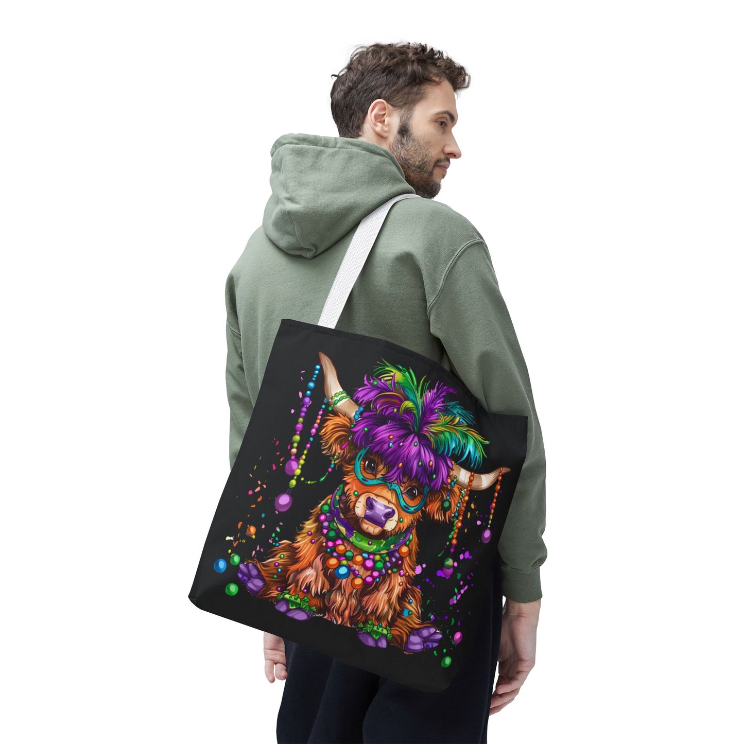 Mardi Gras Highland Cow Tote