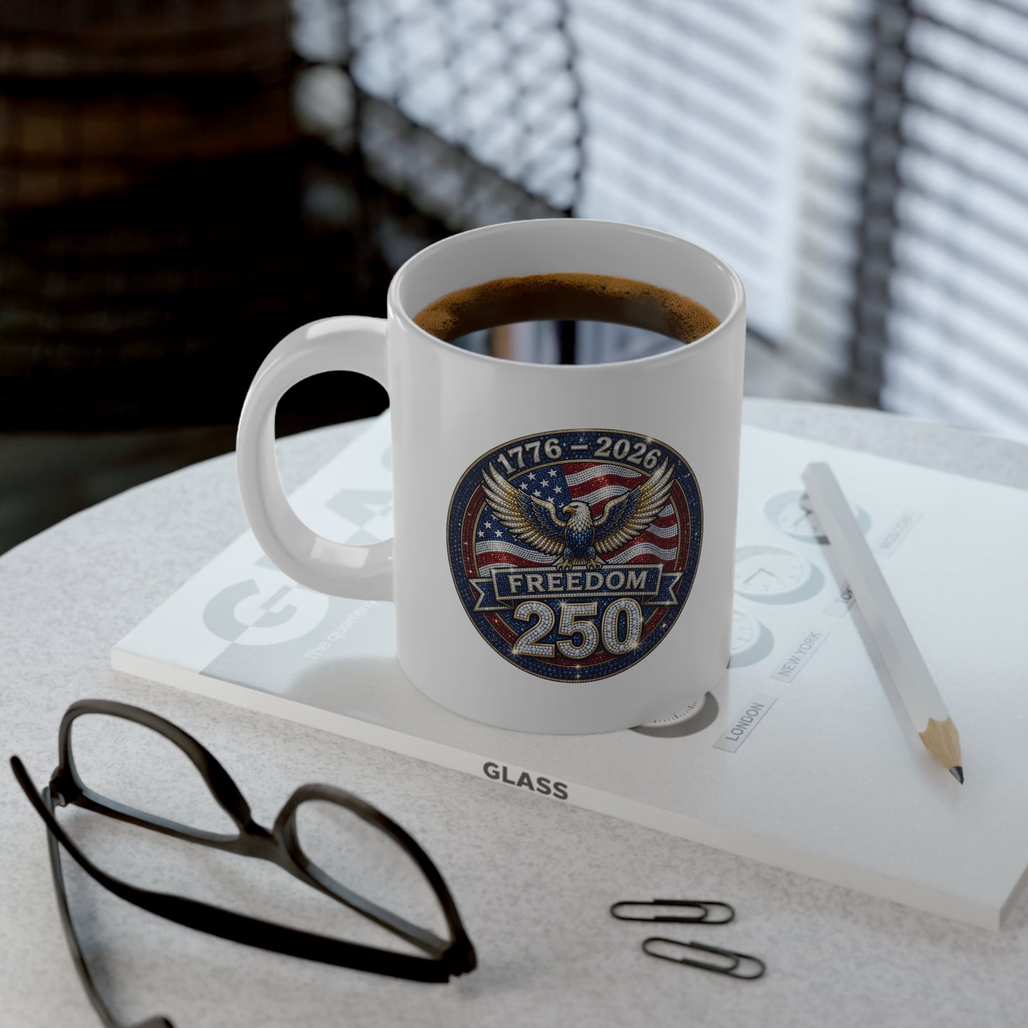 Freedom 250 Years Sparkle Emblem 20oz Jumbo White Mug
