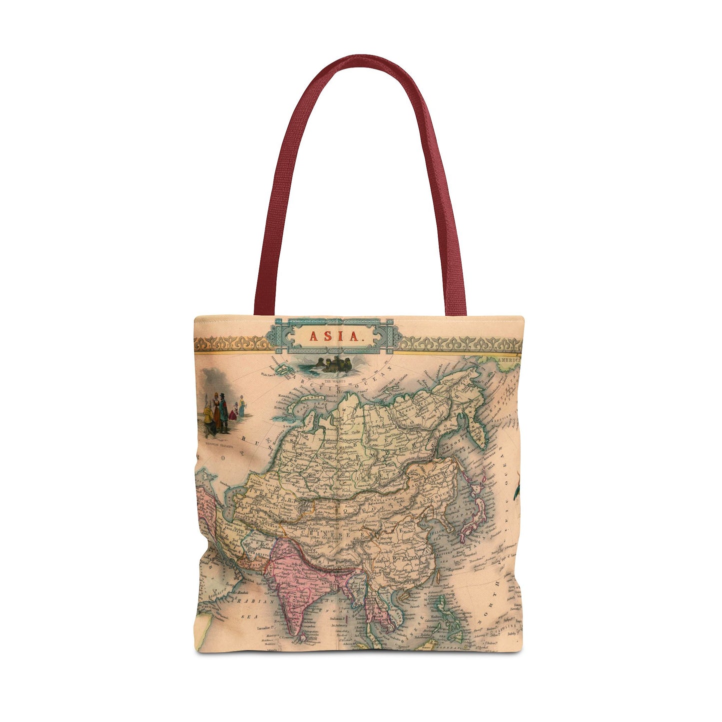 Vintage Map of Asia Tote Bag 3 Sizes